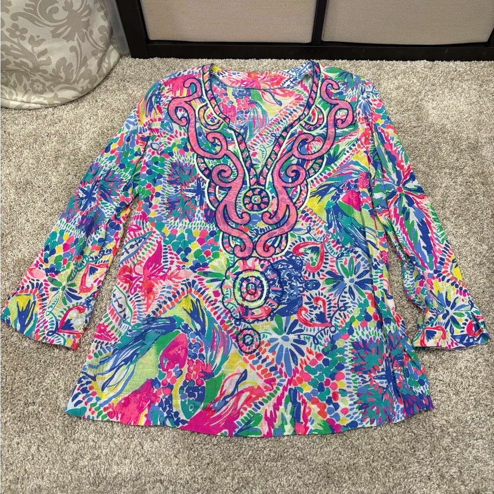 NWOT Lilly Pulitzer SAMPLE 3/4 Sleeve Beaded Top Size Small